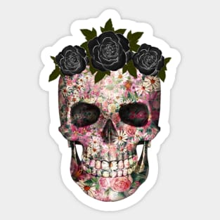 Floral skull with black roses crown Sticker